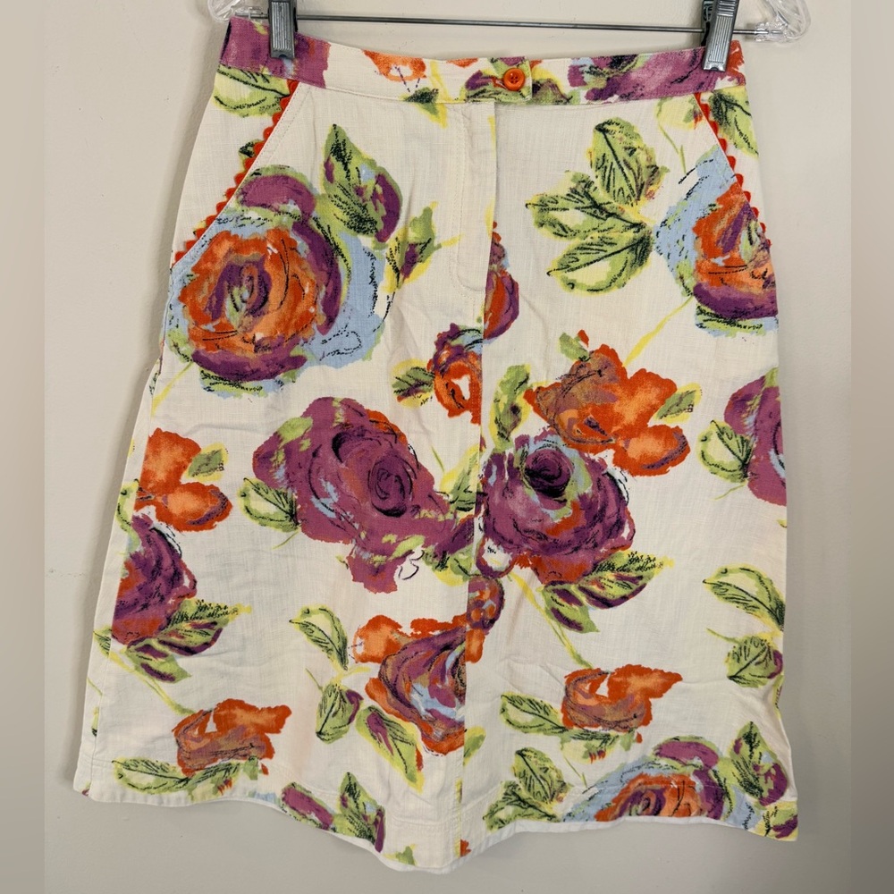J. Jill colorful floral cotton A-line knee skirt SZ 6